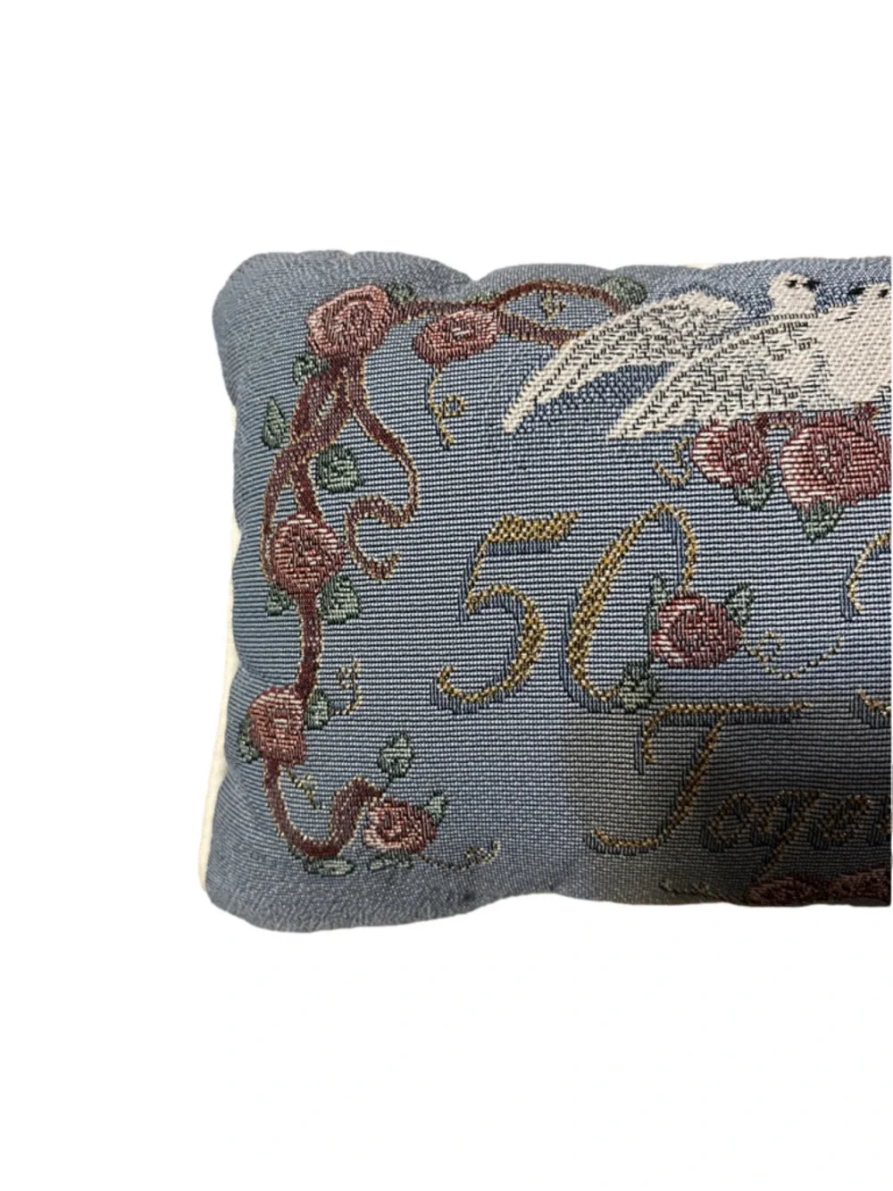 Decorative Pillow With “50 Years Together” On It 2 Doves &floral